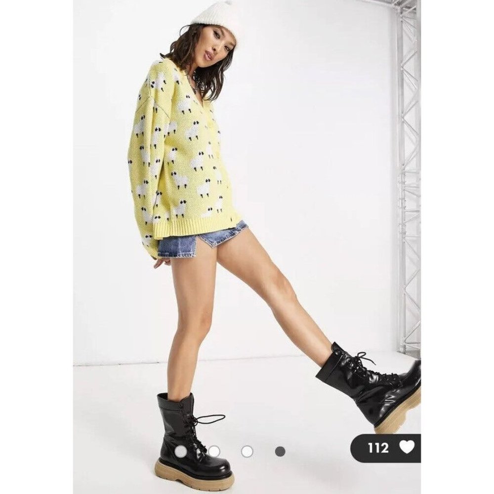 Reclaimed Vintage Lemon Sweater with Monochrome Accents